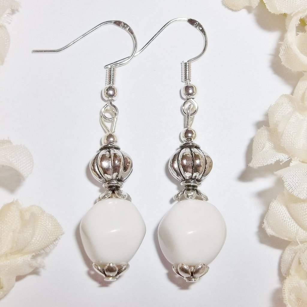 White Earrings Handmade Set Jewelry For Her 5248